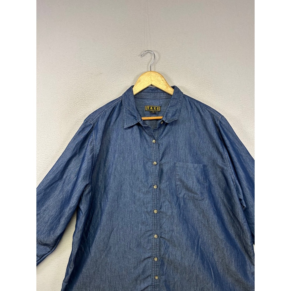 Coastal Grandma Taxi Womens 3X Blue Cotton Chambray Roll Tab Shirt Minimalist - Picture 7 of 9
